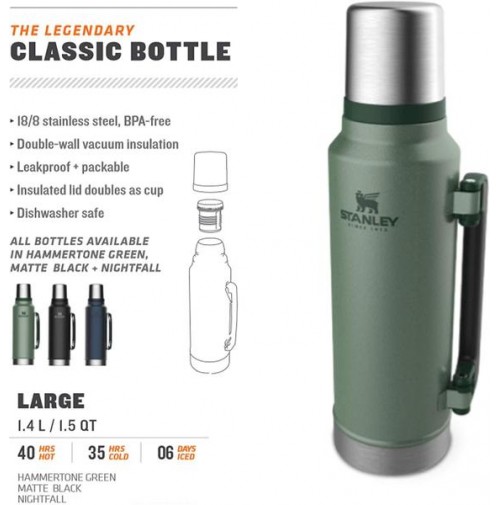 Stanley Thermal Bottle, Classic Legendary Bottle Large 1.5qt /1.4 l  Nightfall